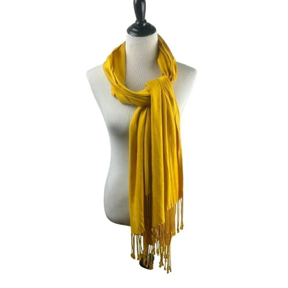 Classic Rectangle Scarf Wrap Fringe Tassle Yellow Mustard Gold Wedding‎ Event - Picture 1 of 3